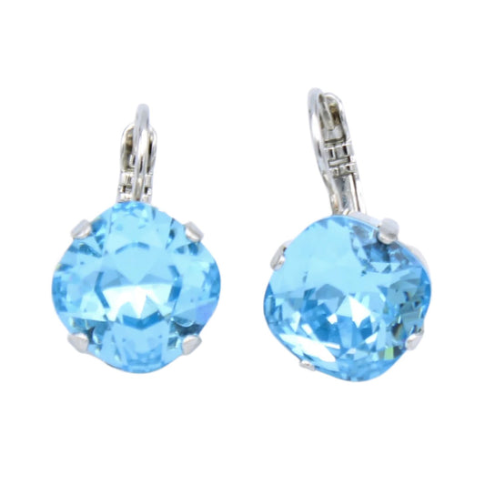 Aquamarine Cushion Cut 12MM Earrings in Rhodium