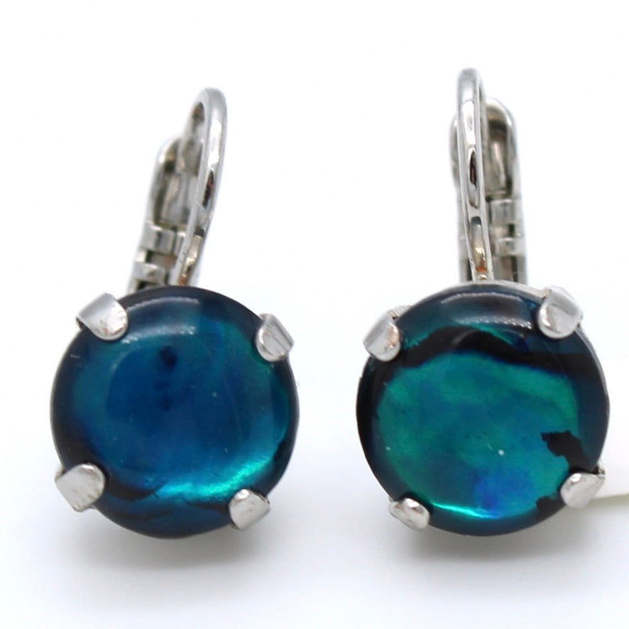 Blue Shell 10MM Crystal Earrings in Rhodium