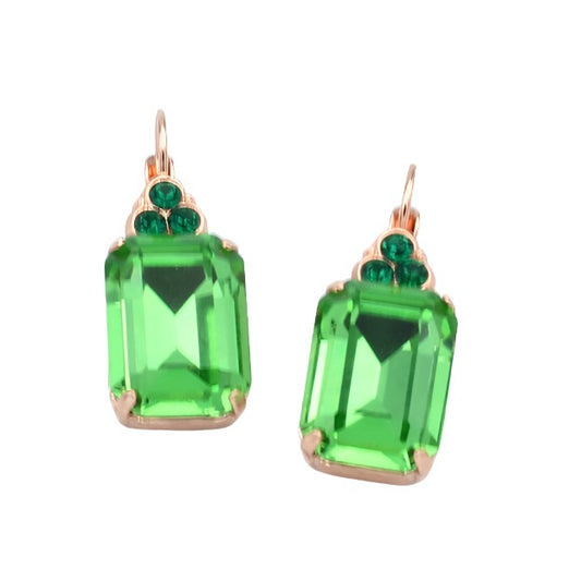 Peridot and Emerald Large Rectangular Earrings in Rose Gold