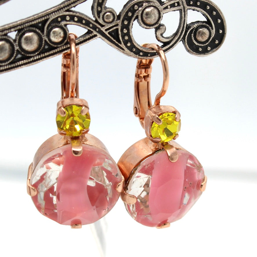 Rose Giver and Yellow Leverback Earrings in Rose Gold