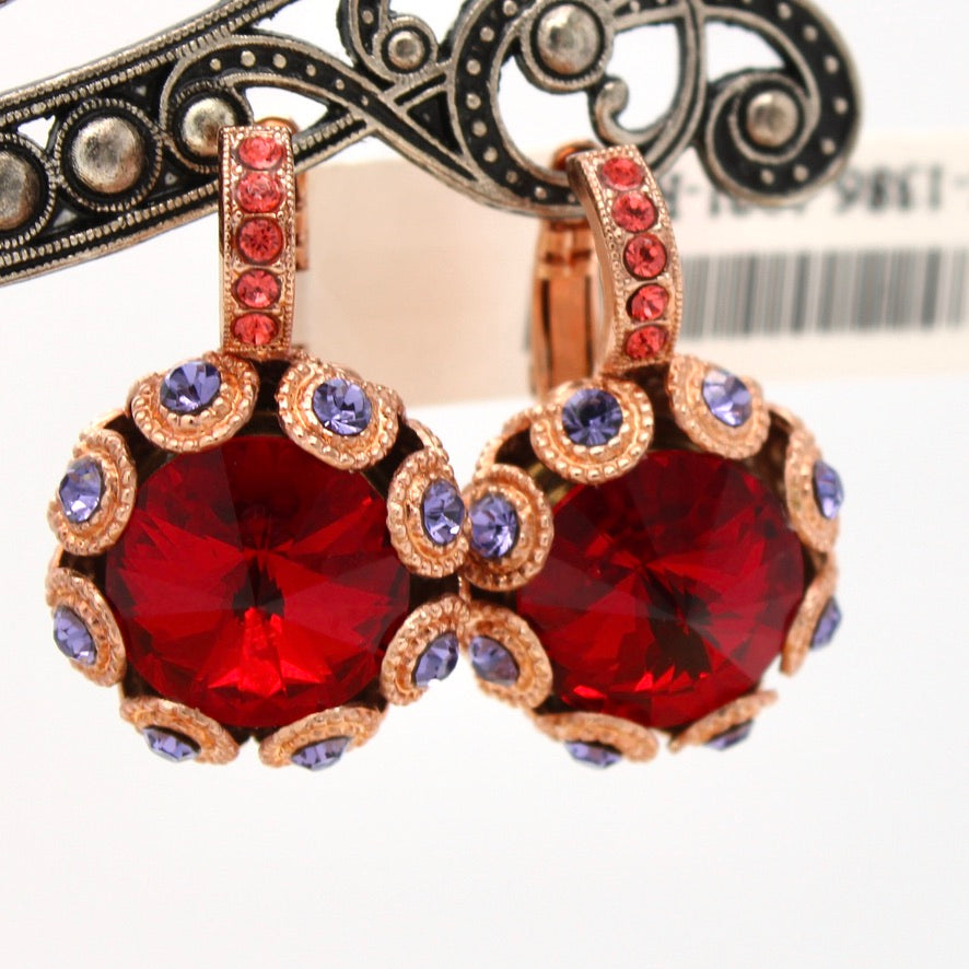 Xenia Collection Large Embellished Rivoli Earrings in Rose Gold