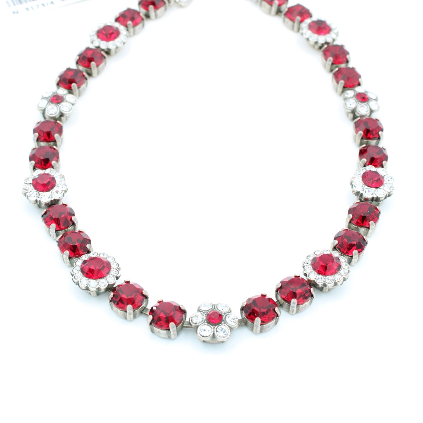 Ruby and Clear Medium Blossom Necklace in Silver