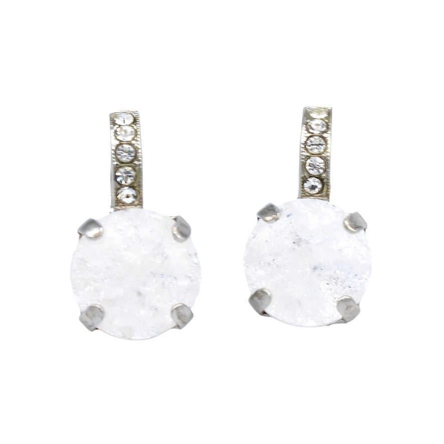 White Ice Round Earrings with Embellished Lever