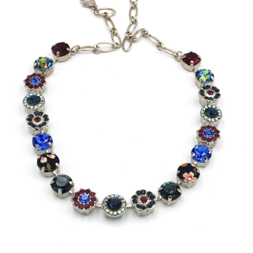 Happy Hour Fabric and Crystal Large Rosette Necklace