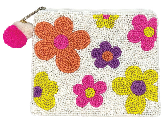 FLOWERS BEADED COIN POUCH