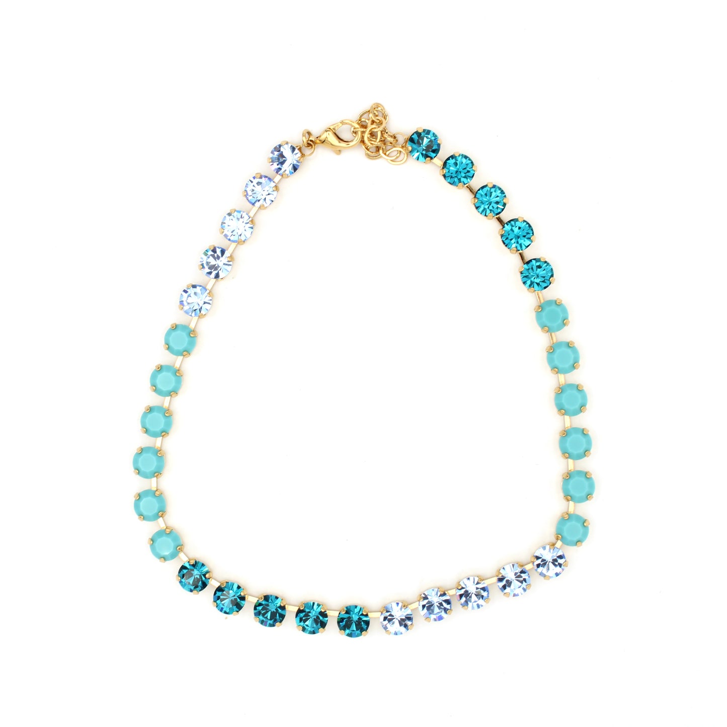 LaHola MultiColor Crystal Turquoise, Light Sapphire, Blue Zircon Necklace in Gold