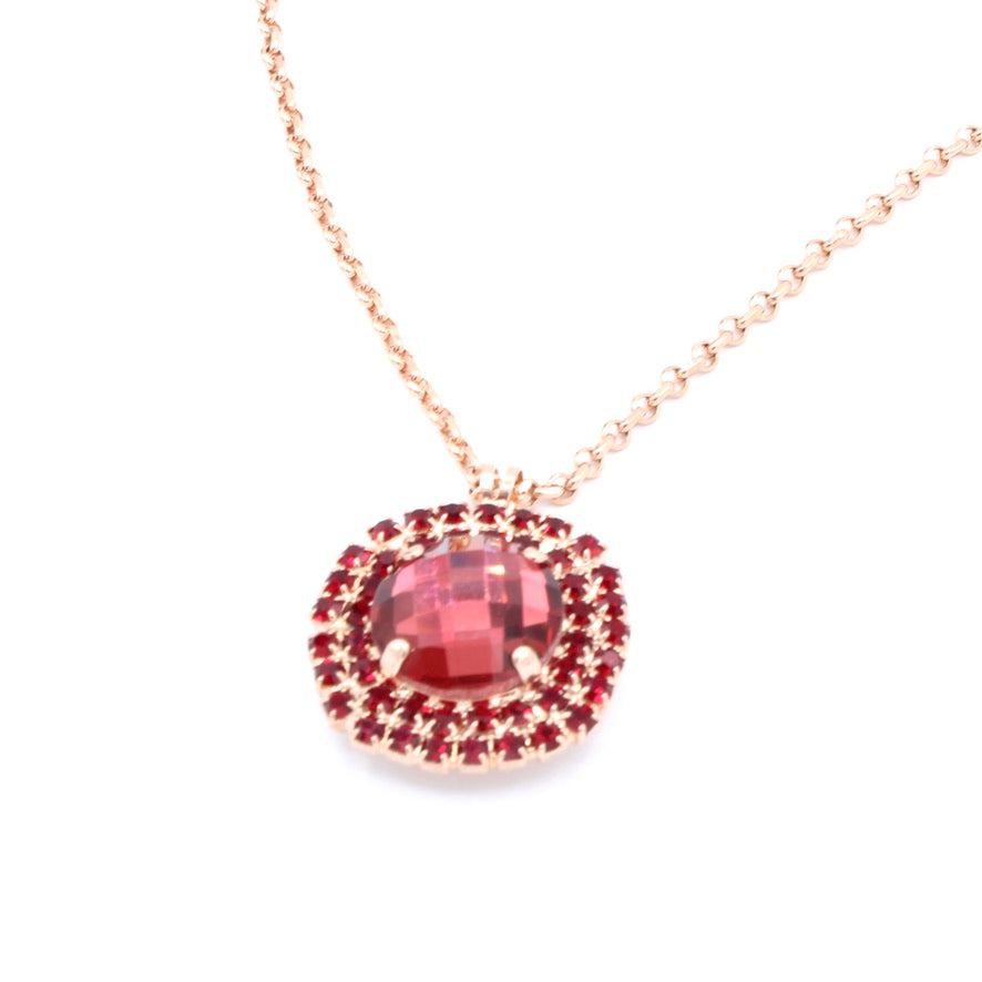 Bonfire Collection 15MM Checkerboard Halo Pendant Necklace in Rose Gold