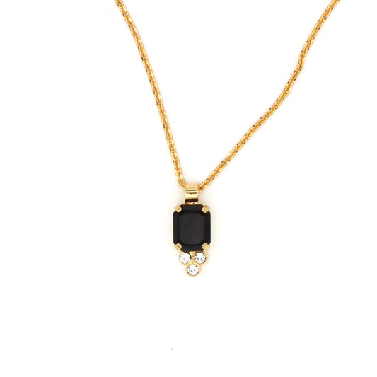 Jet and Clear Petite Emerald Cut Pendant in Gold