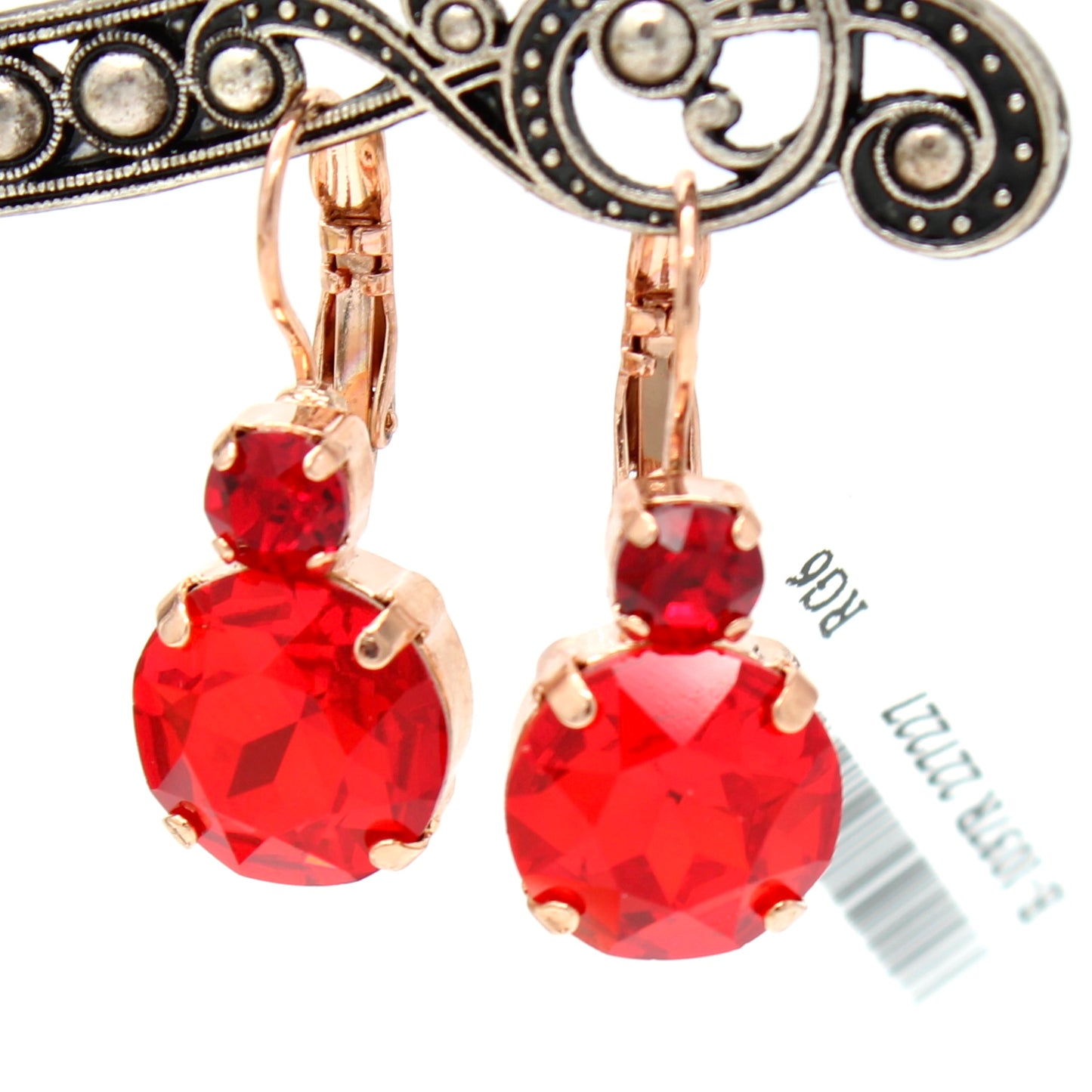 Light Siam Large Double Stone Earrings in Rose Gold