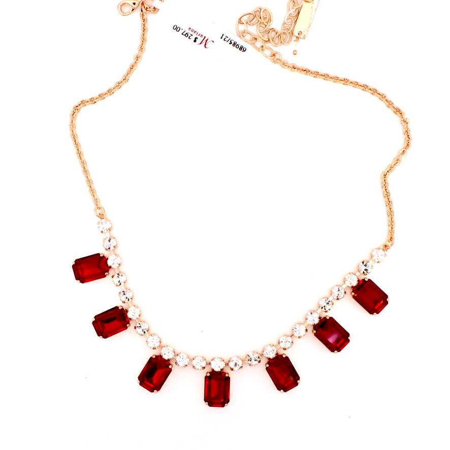 Clear and Siam Rectangular Drop Necklace in Rose Gold