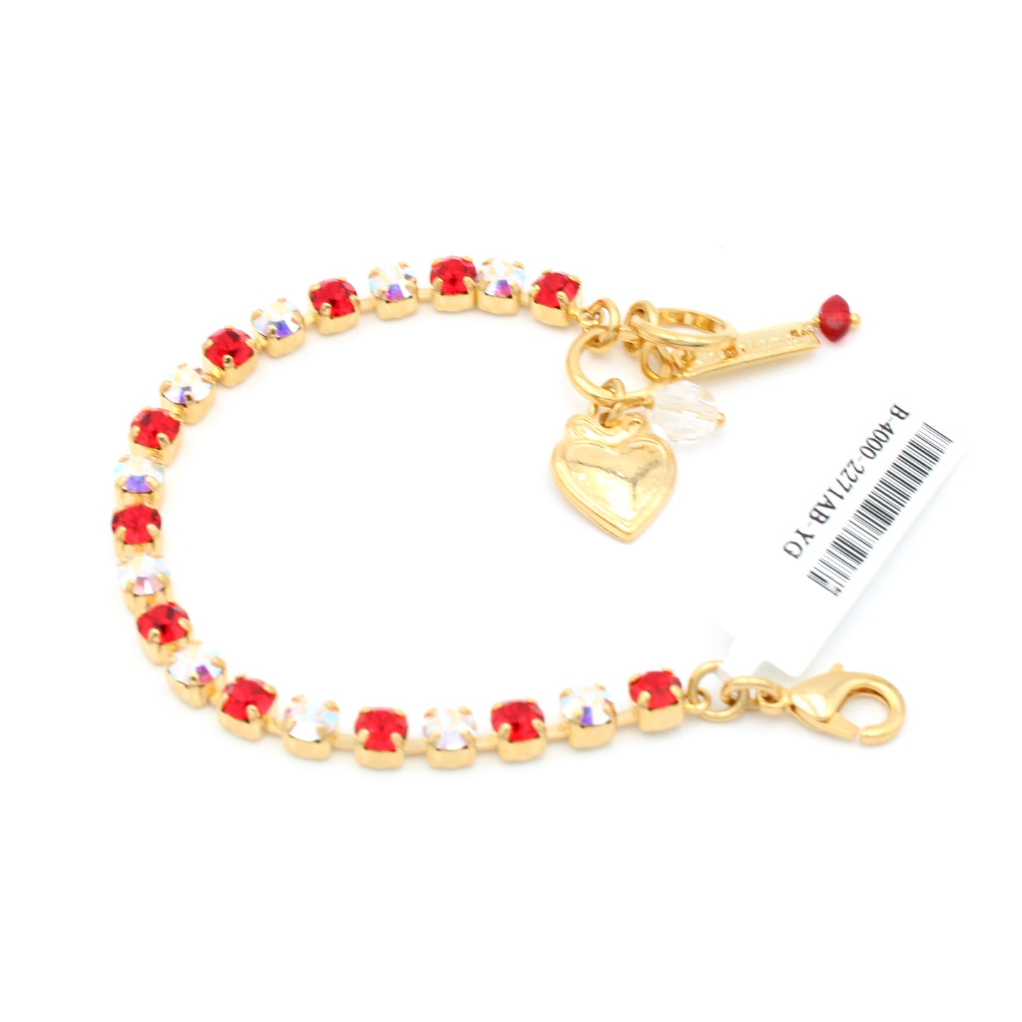 Light Siam and Crystal AB Petite Everyday Bracelet in Yellow Gold