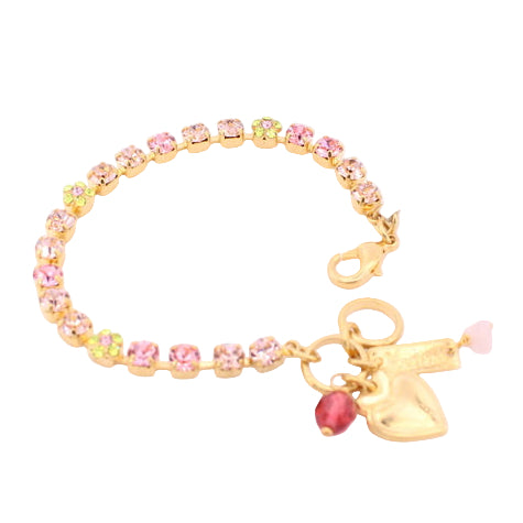 Bracelet with angel charm and colorful beads on a white background