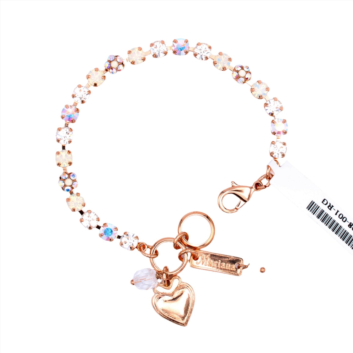 White Opal, Clear and Crystal AB Petite Flower Bracelet in Rose Gold