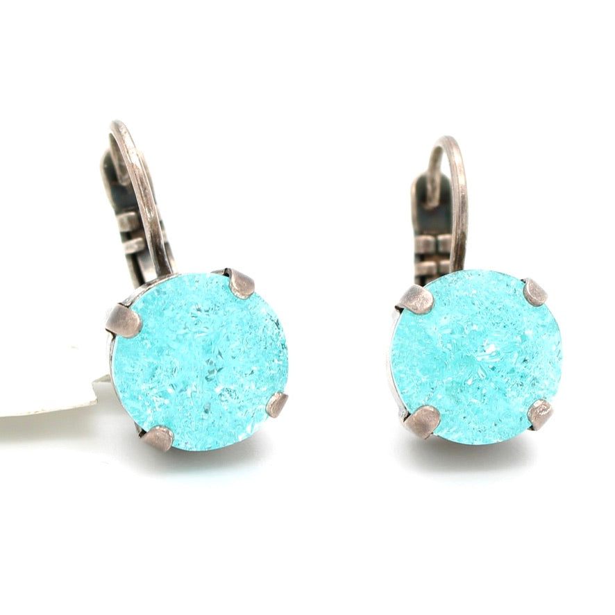 Aqua Ice 10MM Crystal Earrings in Antique Silver