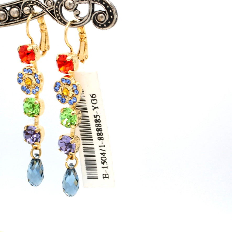 Kaleidoscope Collection Flower Dangle Earrings in Yellow Gold