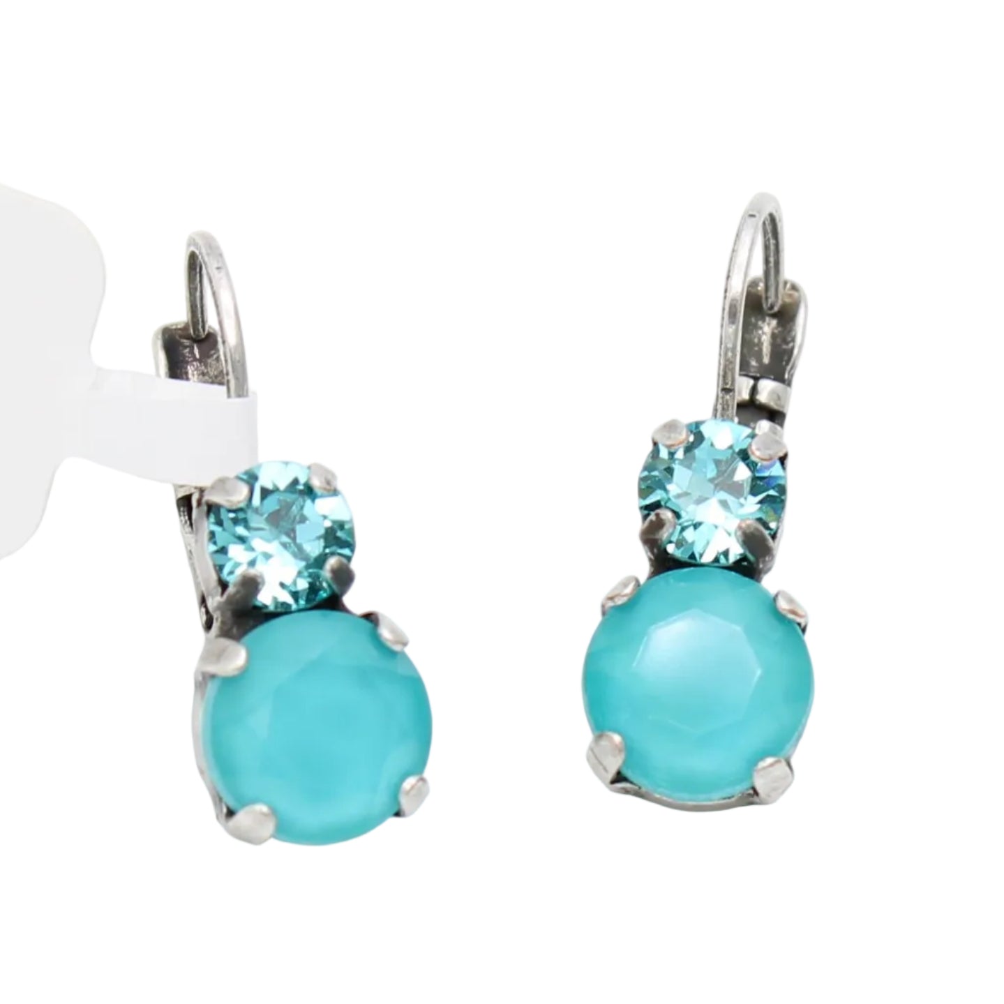 Turquoise earrings with a barcode label on a white background