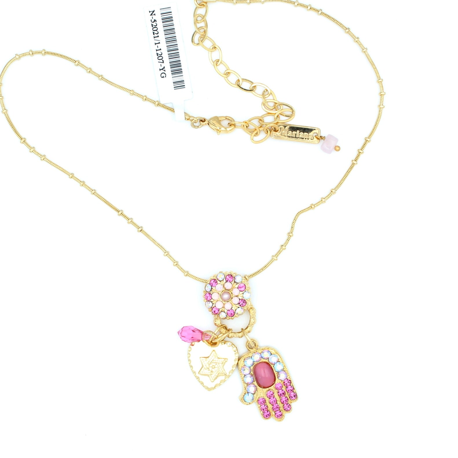 Smashing Pink Collection Hamsa Necklace in Gold - MaryTyke's