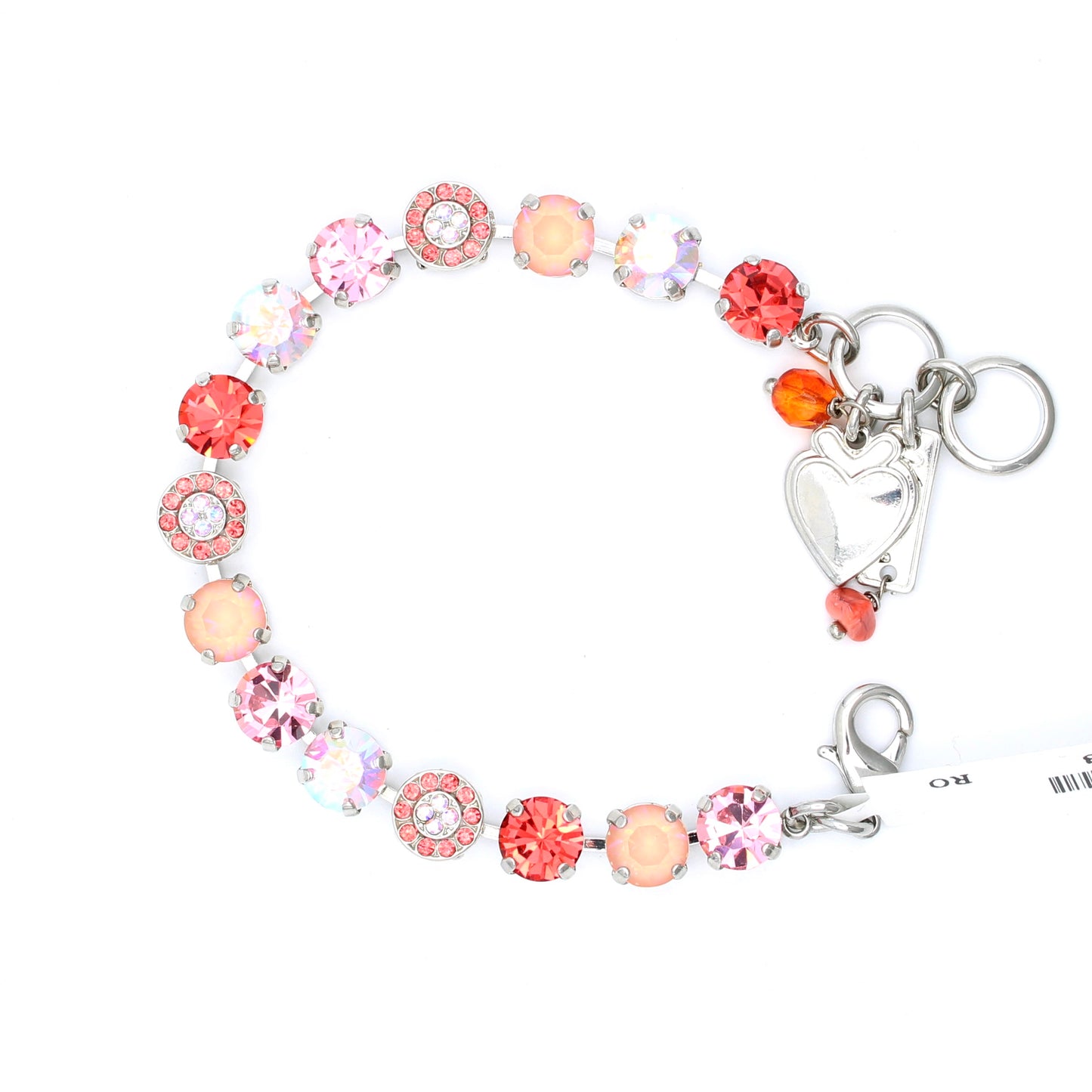 Colorful crystal bracelet with heart charm and pink orange gems
