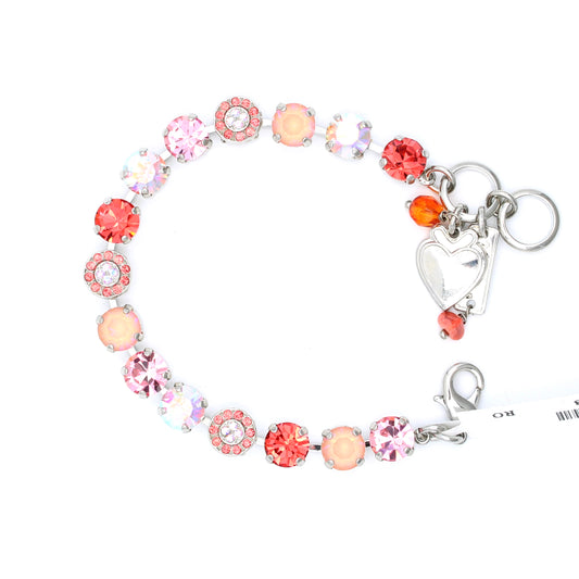 Colorful crystal bracelet with heart charm and pink orange gems