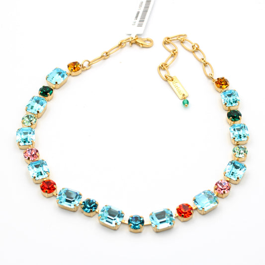 Kaleidoscope Collection Emerald and Round Cut Crystal Necklace in Gold