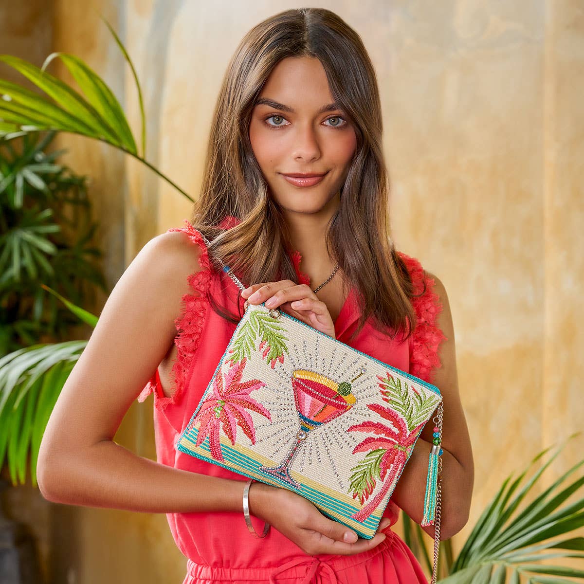 Palm Paradise Beaded Handbag