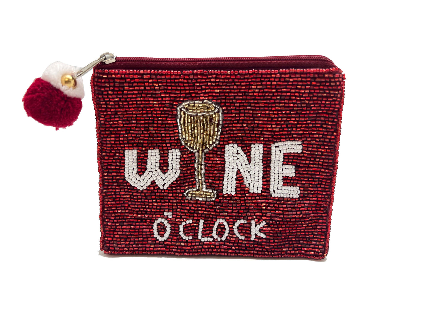 Wine  O'clock Beaded Coin Pouch