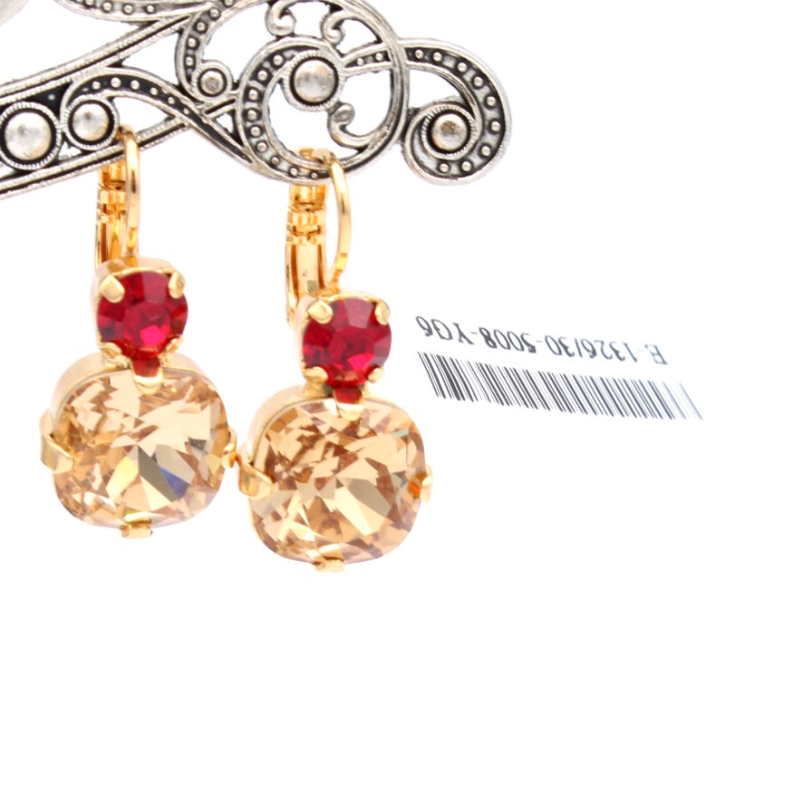 Bonfire 12MM Cushion Cut and Round Earrings in Gold