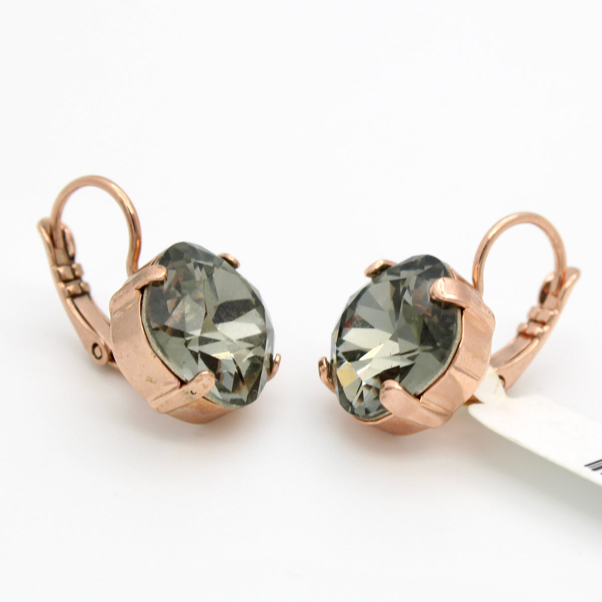 Black Diamond 12MM Cushion Cut Leverback Earrings in Rose Gold