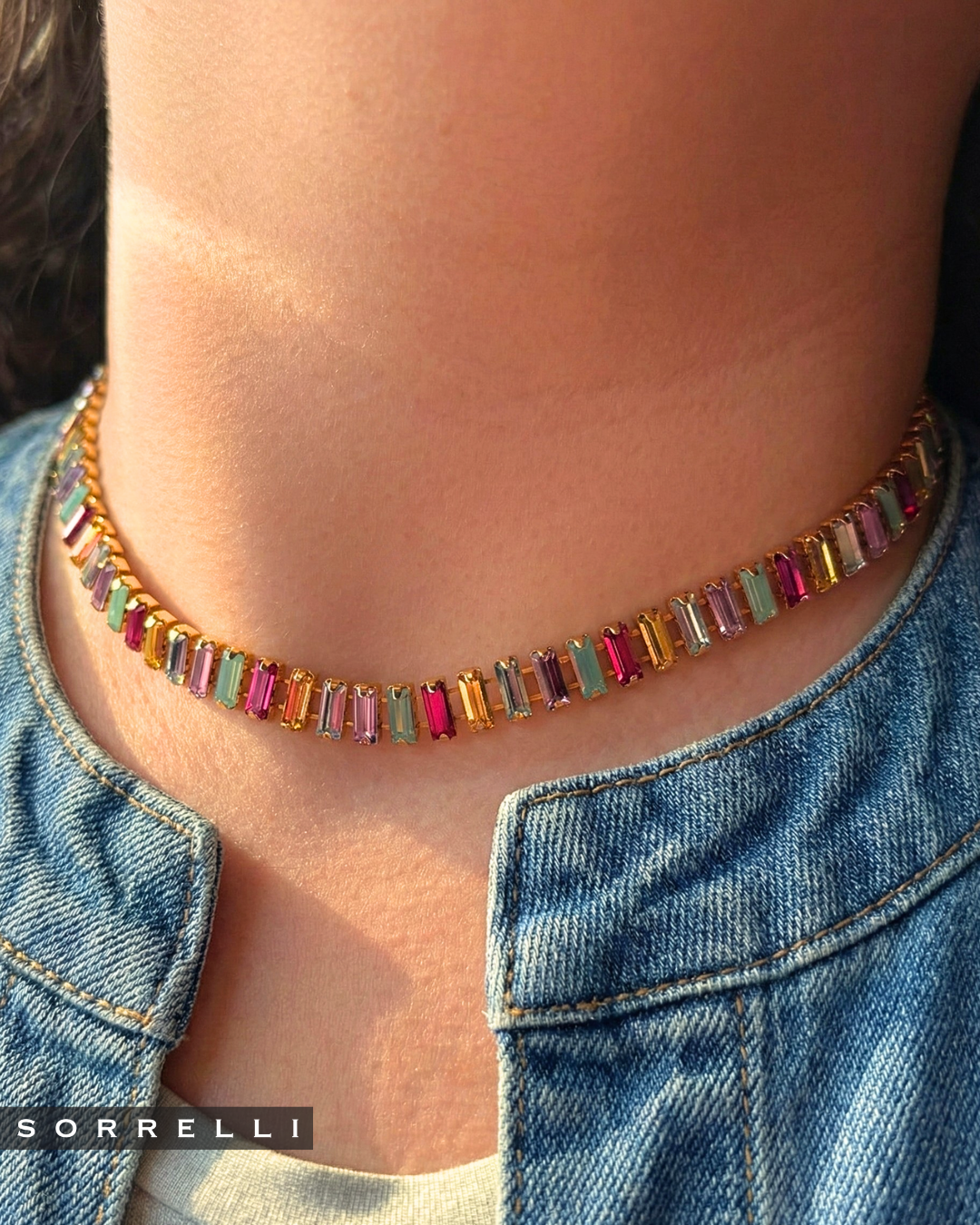 Bianca Choker Tennis Necklace in Candy Pop - Gold