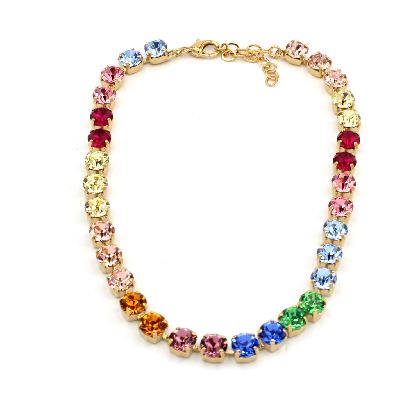LaHola MultiColor Crystal Necklace Pink/Yellow/Blue in Gold