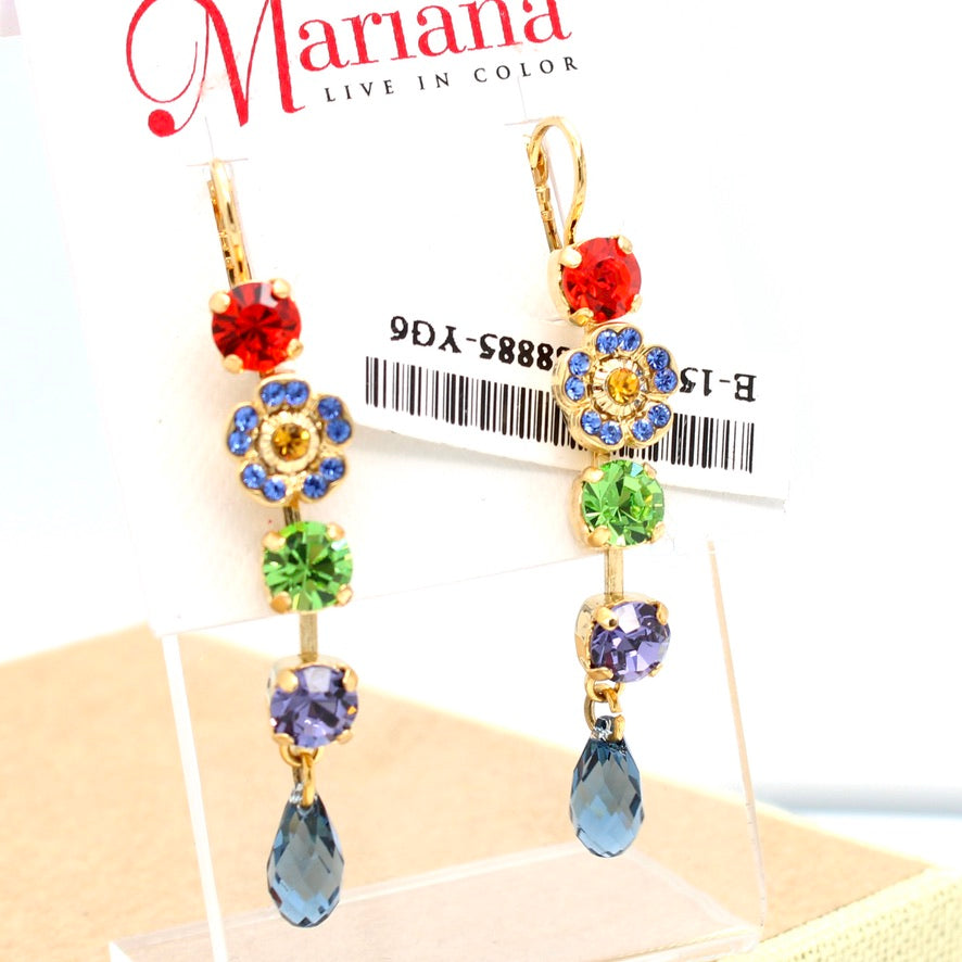 Kaleidoscope Collection Flower Dangle Earrings in Yellow Gold