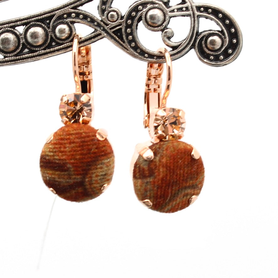 First Toast Fabric and Crystal Large Double Stone Earrings in Rose Gold