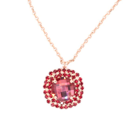 Bonfire Collection 15MM Checkerboard Halo Pendant Necklace in Rose Gold