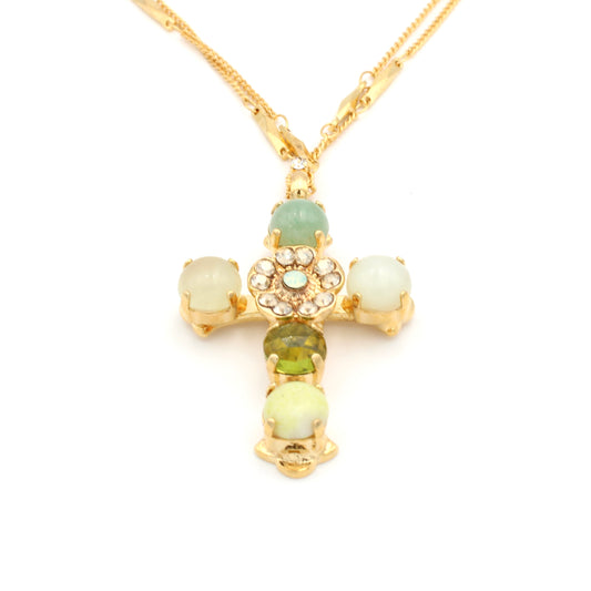 Savannah Collection Must Have Double Chain Cross Necklace in Yellow Gold - MaryTyke's