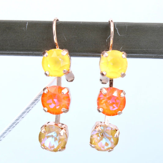 Autumn Collection Triple Stone Earrings in Rose Gold