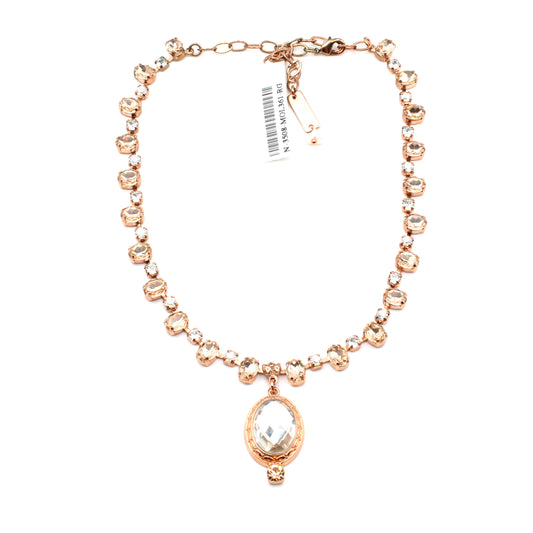 Crystal Moonlight and Light Peach Oval and Round Pendant Necklace in Rose Gold