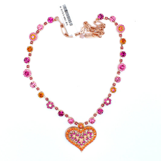 Bougainvillea Medium Blossom Necklace with Heart Pendant in Rose Gold