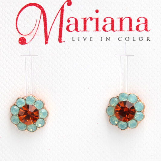 Topaz and Pacific Opal Medium Post Flower Earrings in Rose Gold -STUD