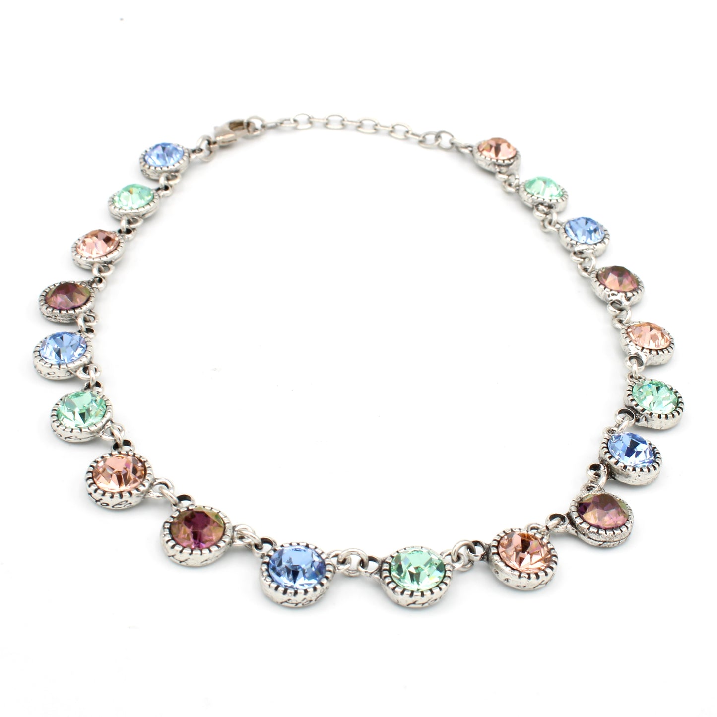 Round Multi Color Crystal Silver Plated Necklace by LaHola