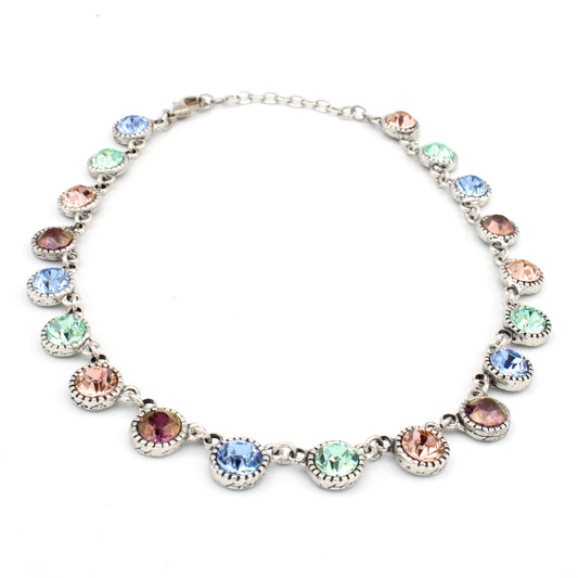 Round Multi Color Crystal Silver Plated Necklace by LaHola