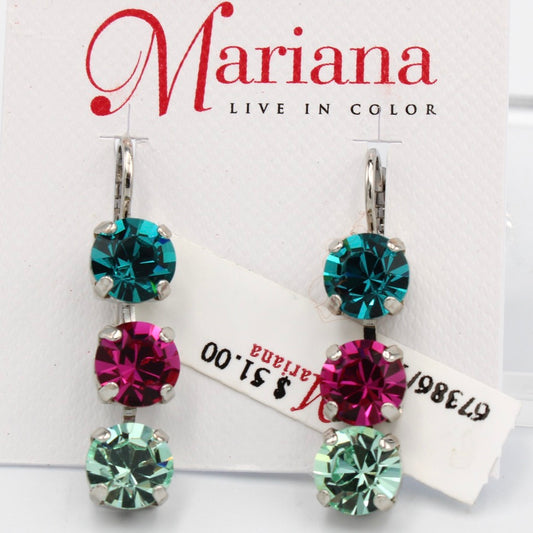 Multi Color Three Stone Earrings