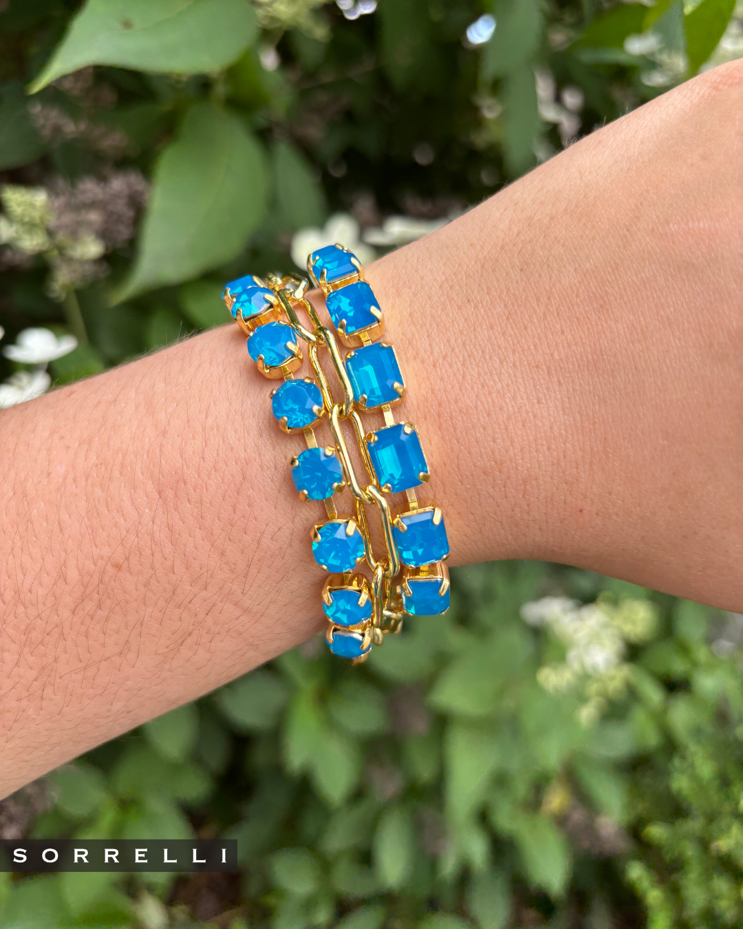 Octavia Caribbean Blue Opal Emerald Cut Tennis Bracelet in Gold