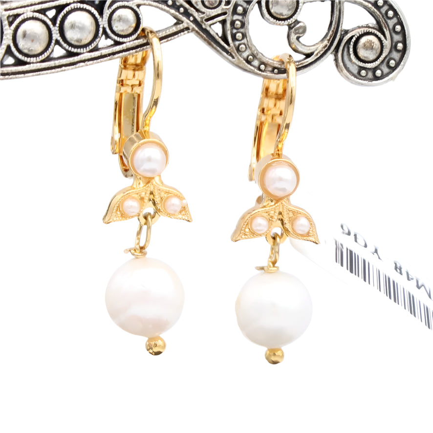 Pearl Single Drop Earrings In Yellow Gold