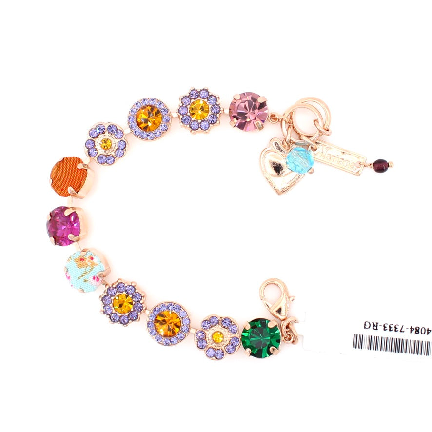 Festival Collection Large Fabric and Crystal Rosette Bracelet in Rose Gold