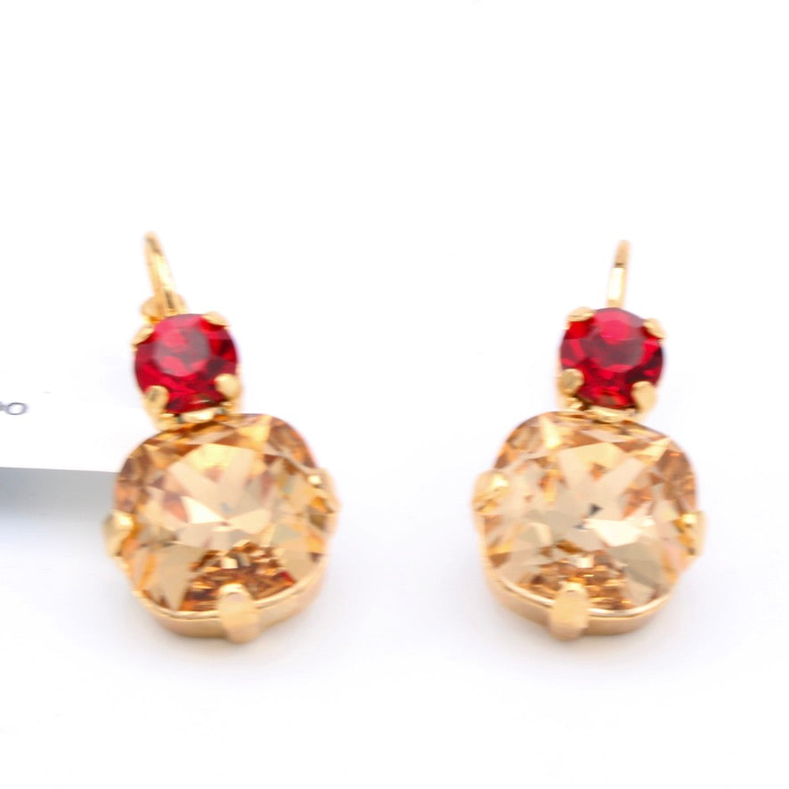 Bonfire 12MM Cushion Cut and Round Earrings in Gold