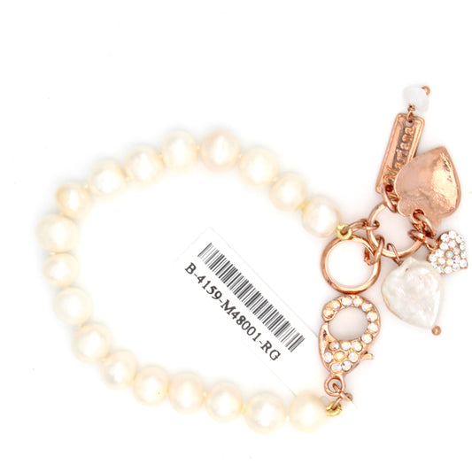 Pearl Bracelet with Ornate Lobster Claw Clasp in Rose Gold