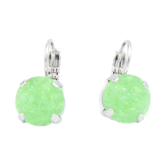 Peridot Ice 10MM Round Earrings In Rhodium