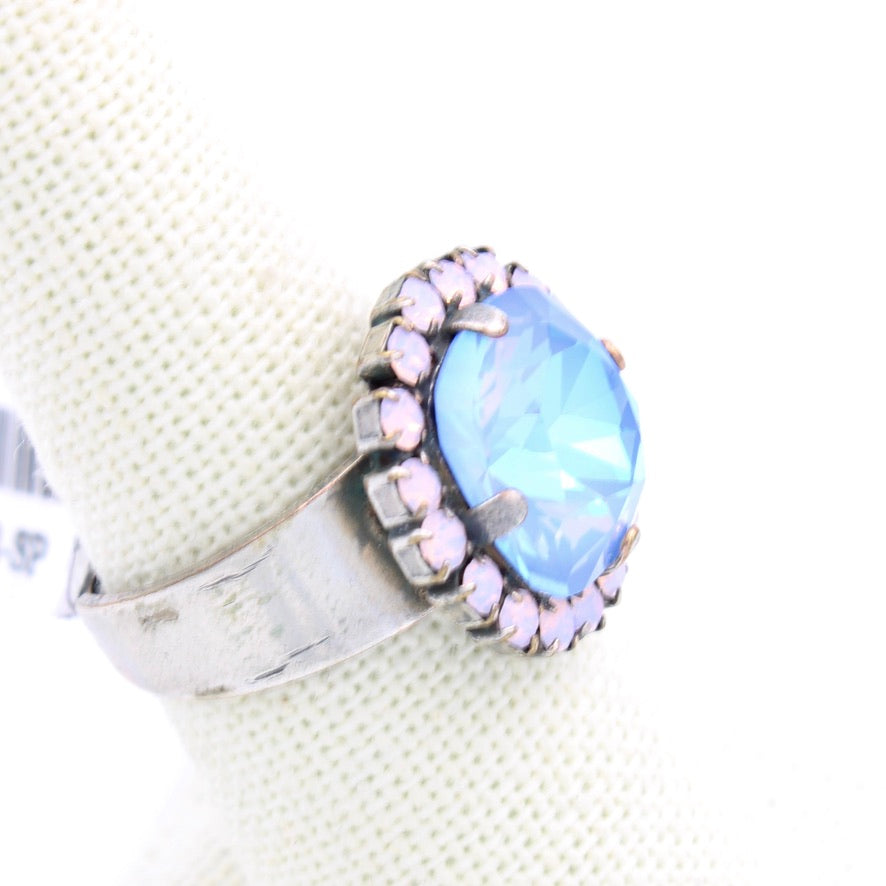 Blue Morpho Collection Cushion Cut Cluster Ring in Antique Silver