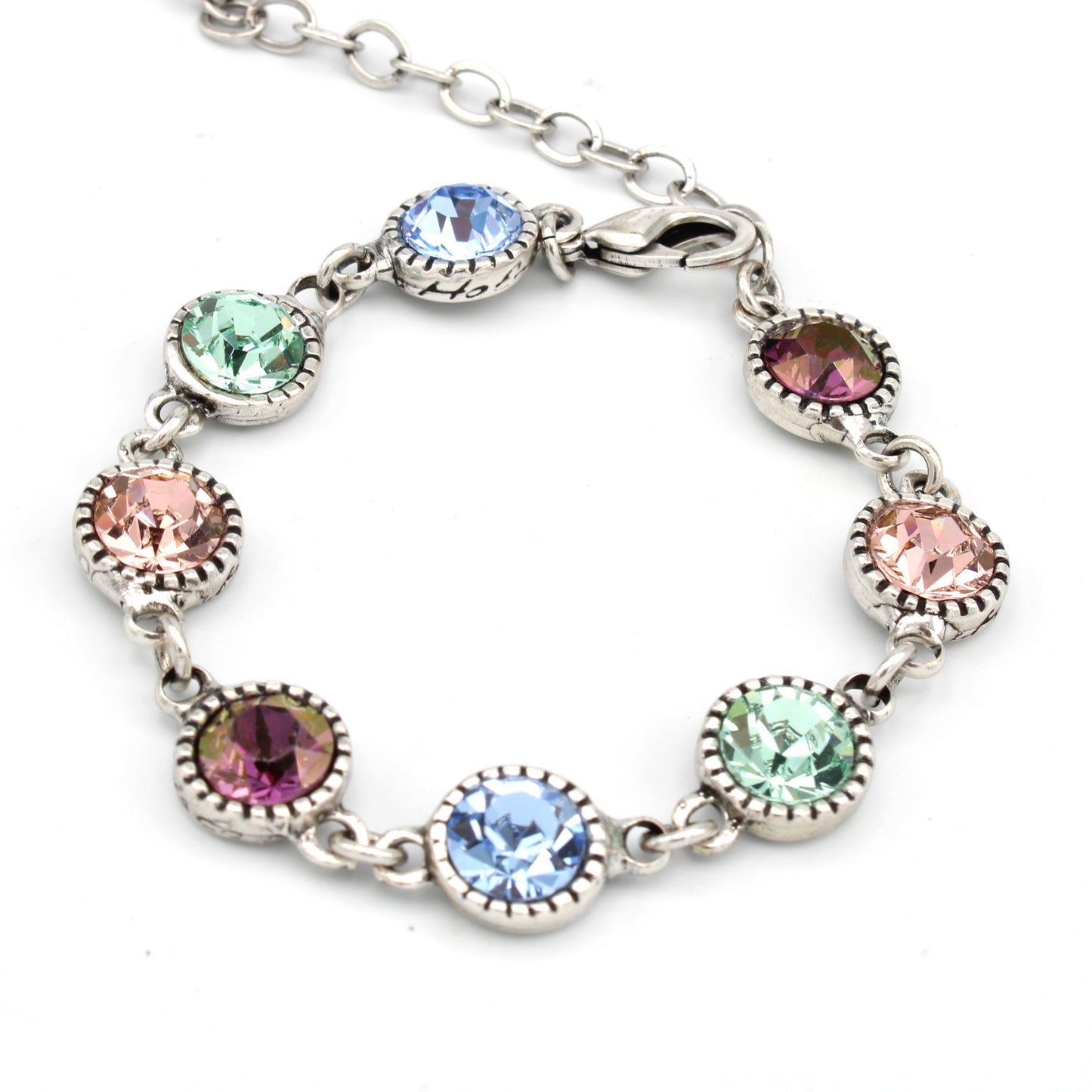 Round Multi Color Crystal Silver Plated Bracelet by LaHola