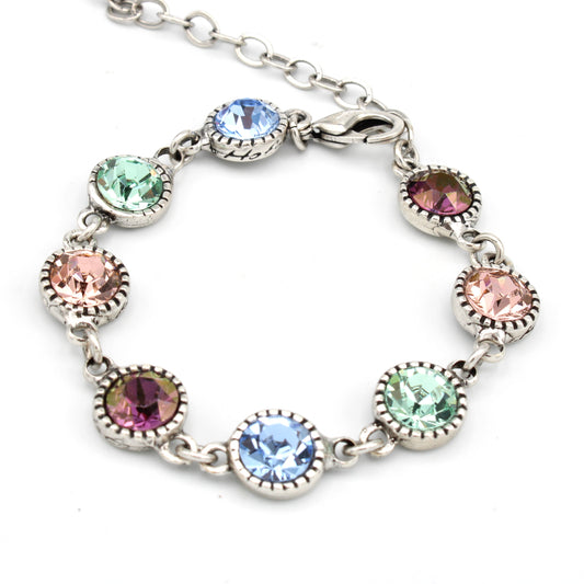 Round Multi Color Crystal Silver Plated Bracelet by LaHola